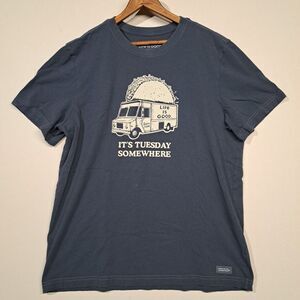 Life Is Good Crusher It's Tuesday Somewhere Taco Graphic T Shirt Men L Blue Tee